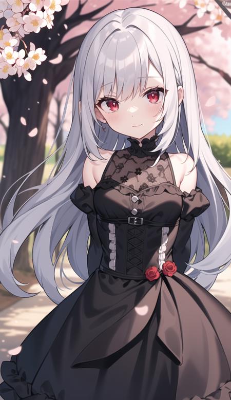 02677-419197201-masterpiece, best quality, intricate, long hair, silver hair, red eyes, dress, frills, gothic, arms behind back, _outdoors, cher.png